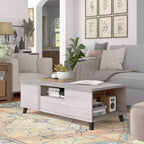 Table basse 1 tiroir Frelmer chêne blanc/gris vieilli - miBasics : Moderne du milieu du siècle, pieds évasés, étagères fixes
