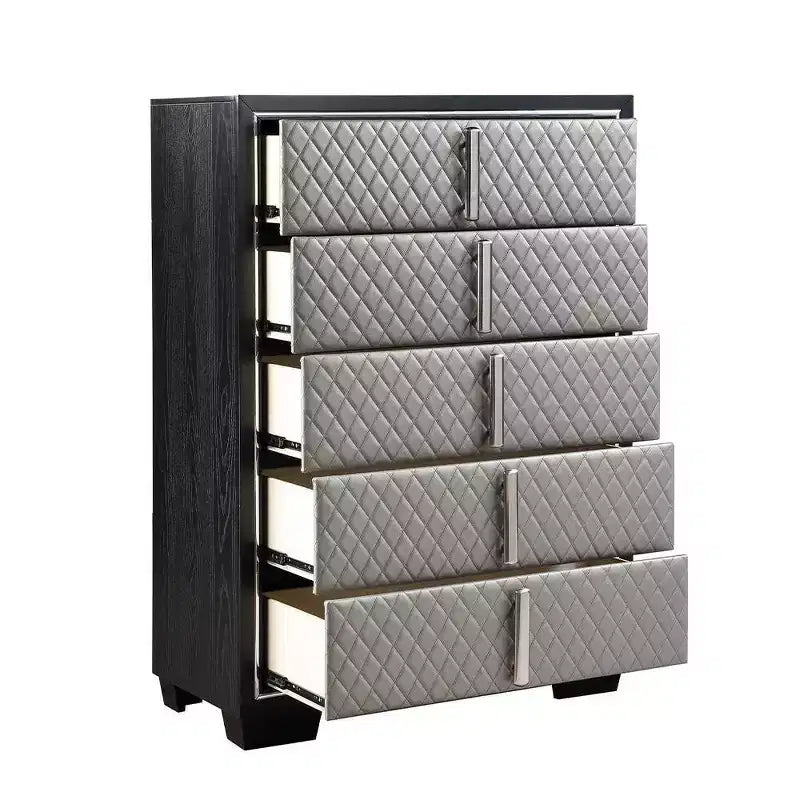 Tiroir de rangement décoratif Nicola 38 po, simili cuir argenté et fini noir – Acme Furniture