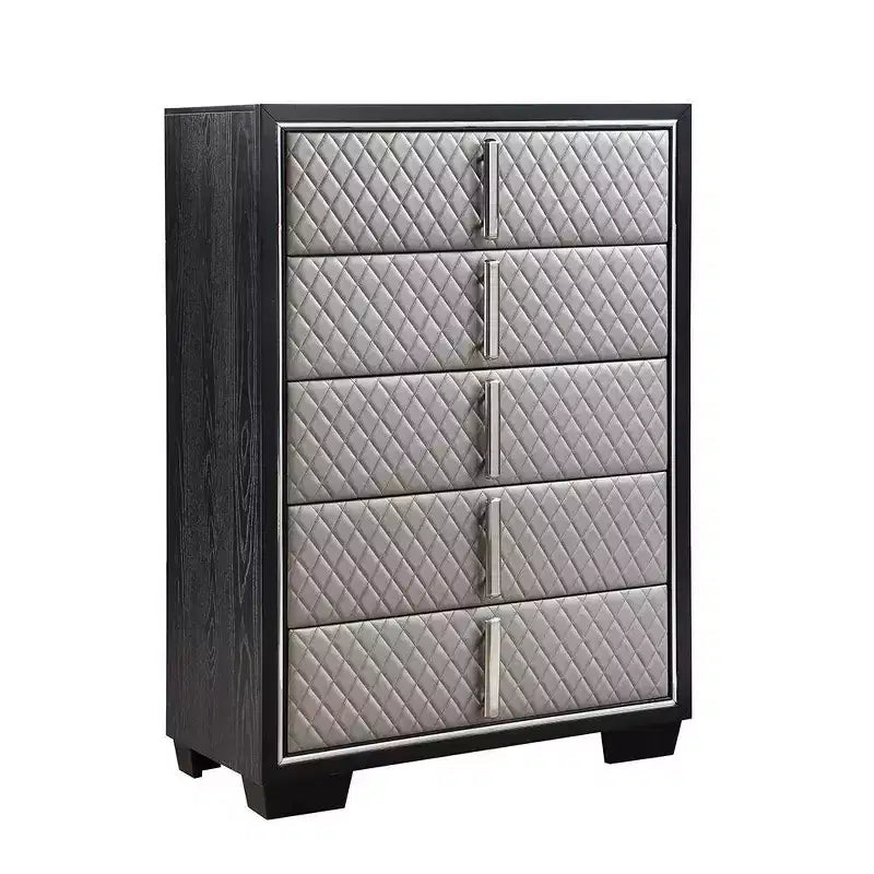Tiroir de rangement décoratif Nicola 38 po, simili cuir argenté et fini noir – Acme Furniture