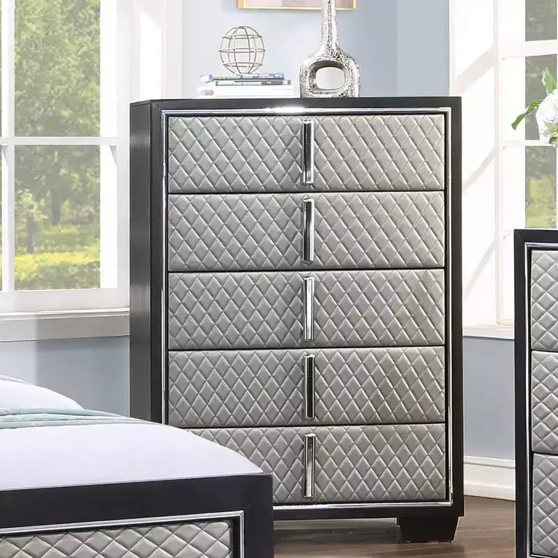 Tiroir de rangement décoratif Nicola 38 po, simili cuir argenté et fini noir – Acme Furniture