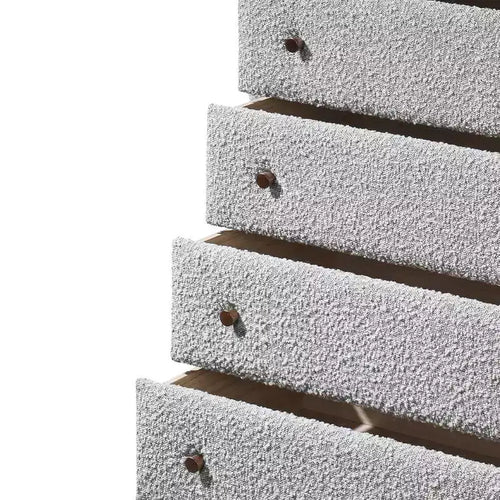 Tiroir de rangement décoratif Cleo 33" en Boucle grise - Meubles Acme : Fini Boucle, 5 tiroirs, Bois composite, Aucun assemblage requis