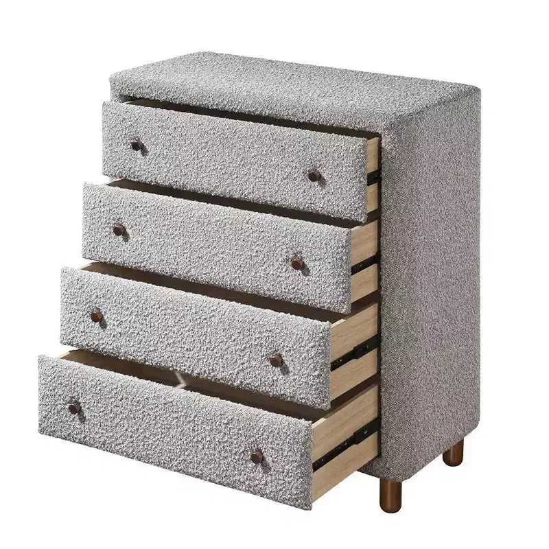 Tiroir de rangement décoratif Cleo 33" en Boucle grise - Meubles Acme : Fini Boucle, 5 tiroirs, Bois composite, Aucun assemblage requis
