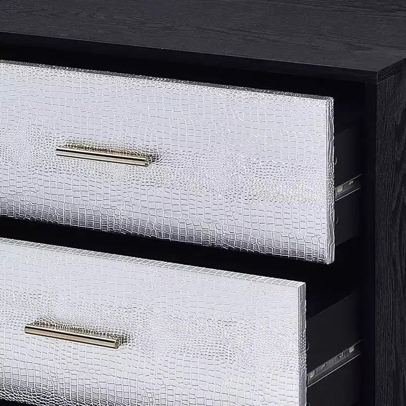 Commode décorative Myles 47 po avec tiroirs en fini noir, argent et or - Acme Furniture : Bois composite 5 tiroirs, aucun assemblage requis