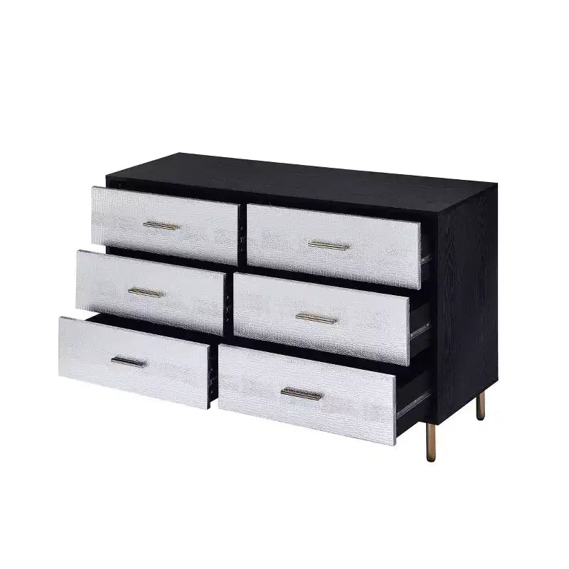 Commode décorative Myles 47 po avec tiroirs en fini noir, argent et or - Acme Furniture : Bois composite 5 tiroirs, aucun assemblage requis