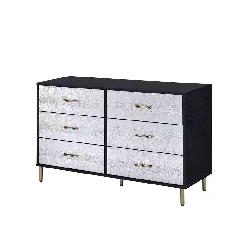 Commode décorative Myles 47 po avec tiroirs en fini noir, argent et or - Acme Furniture : Bois composite 5 tiroirs, aucun assemblage requis