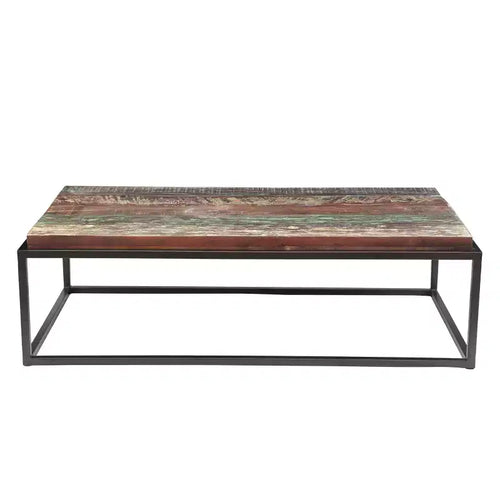Table basse Asam en bois recyclé massif, plateau marron – Timbergirl : cadre en fer soudé à la main, aucun assemblage requis