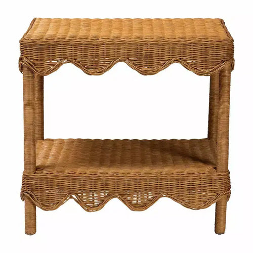 bali & pari Oteria Table d'appoint festonnée en rotin Miel clair