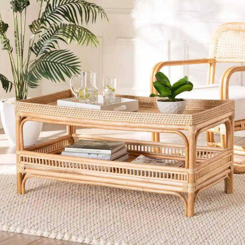 bali & pari Table Basse en Rotin Naturel Lombok Naturel : 50 cm de haut, aucun assemblage requis, design à base en forme, 8 kg