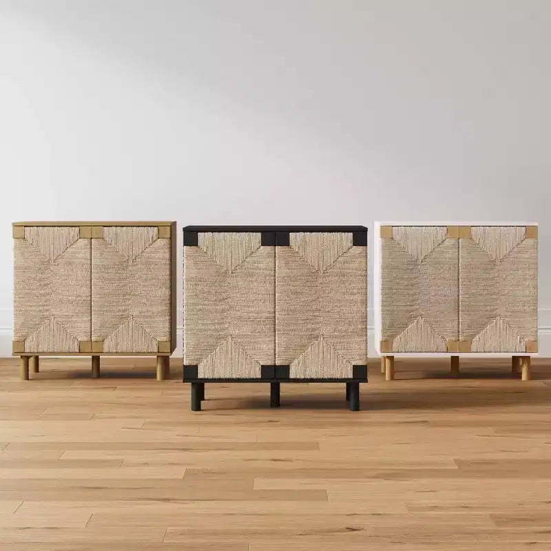 Nathan James Meuble de rangement Beacon en bois et herbe de mer blanc : Surface plaquée, Étagère fixe, Assemblage adulte requis