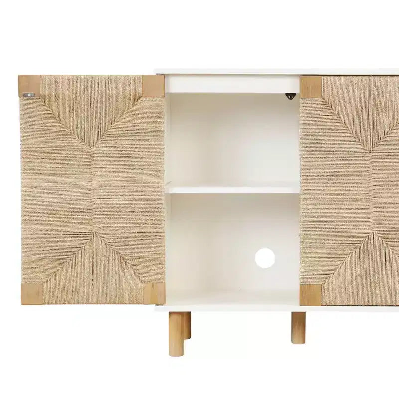 Nathan James Meuble de rangement Beacon en bois et herbe de mer blanc : Surface plaquée, Étagère fixe, Assemblage adulte requis