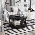 MAISON : intérieur + extérieurTable basse ronde en bois Sande Farmhouse Antique Black : Étagère fixe, style transitionnel