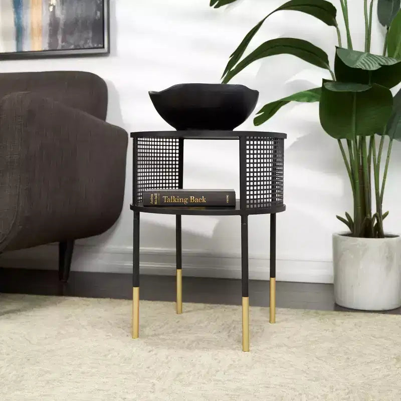 Table d'appoint Olivia & May Metal Open Grid Frame 1 étagère : Ronde, Aucun assemblage, Usage intérieur