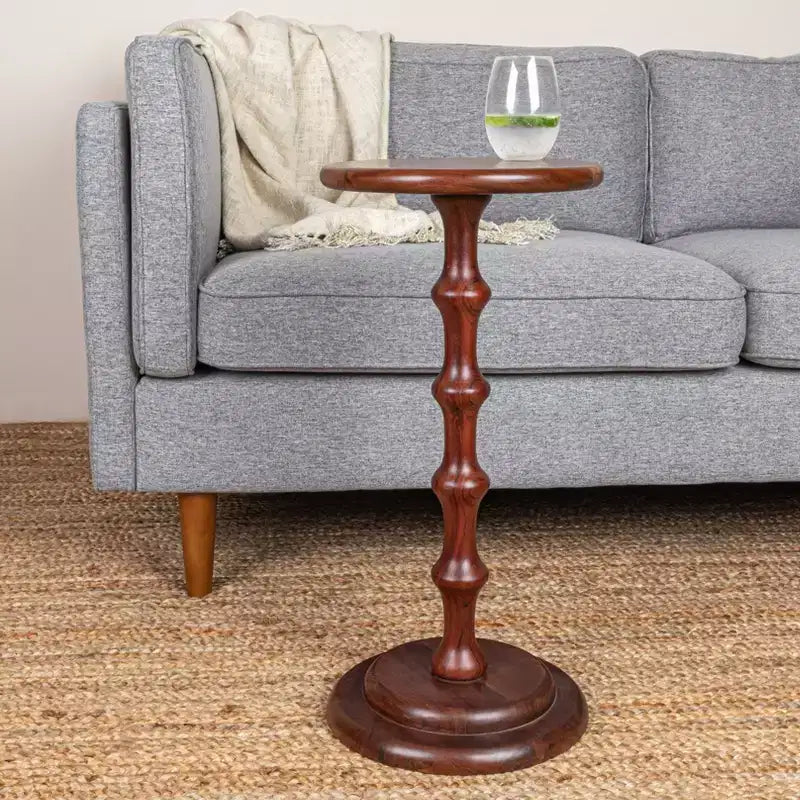 Table d'appoint cocktail sur pied Ergo Pedestal Storied Home Châtaignier foncé : Bois d'acacia, 63,5 cm de hauteur, base ronde
