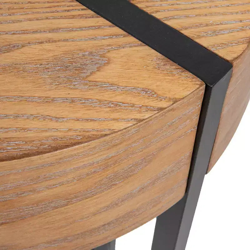Console en bois Astoria Storied Home, naturel/noir : finition chêne blanc, pieds épingle en fer, meuble d'entrée