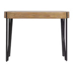 Console en bois Astoria Storied Home, naturel/noir : finition chêne blanc, pieds épingle en fer, meuble d'entrée