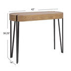 Console en bois Astoria Storied Home, naturel/noir : finition chêne blanc, pieds épingle en fer, meuble d'entrée