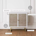 Nathan James Kova Meuble de rangement en rotin texturé Bois blanc : surface en chêne, cadre en métal, étagère fixe, hauteur 81 cm