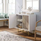 Nathan James Kova Meuble de rangement en rotin texturé Bois blanc : surface en chêne, cadre en métal, étagère fixe, hauteur 81 cm