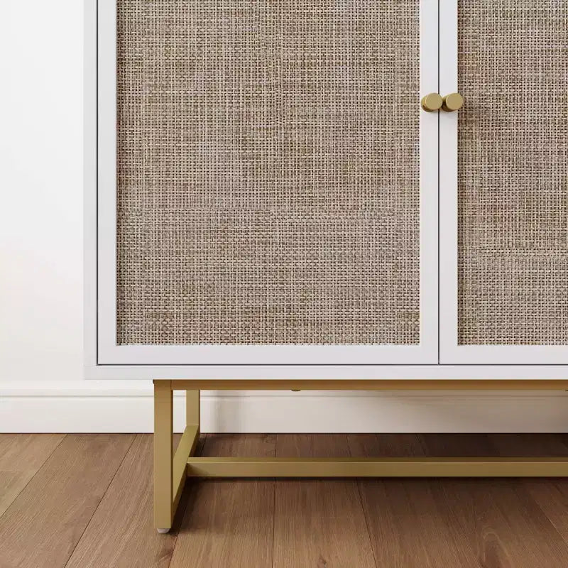 Nathan James Kova Meuble de rangement en rotin texturé Bois blanc : surface en chêne, cadre en métal, étagère fixe, hauteur 81 cm