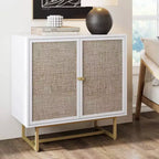 Nathan James Kova Meuble de rangement en rotin texturé Bois blanc : surface en chêne, cadre en métal, étagère fixe, hauteur 81 cm
