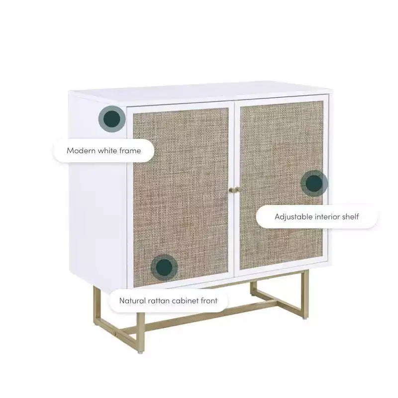 Nathan James Kova Meuble de rangement en rotin texturé Bois blanc : surface en chêne, cadre en métal, étagère fixe, hauteur 81 cm