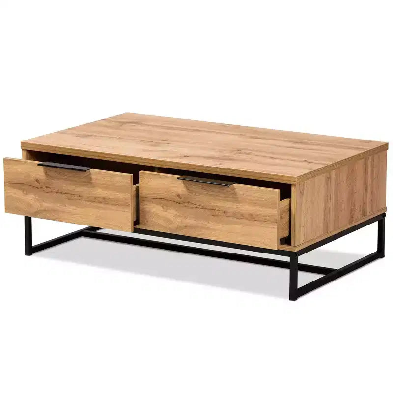 Franklin Wood and Metal 2 Drawer Coffee Table Chêne/Noir - Baxton Studio : Grand Rangement, Design Moderne