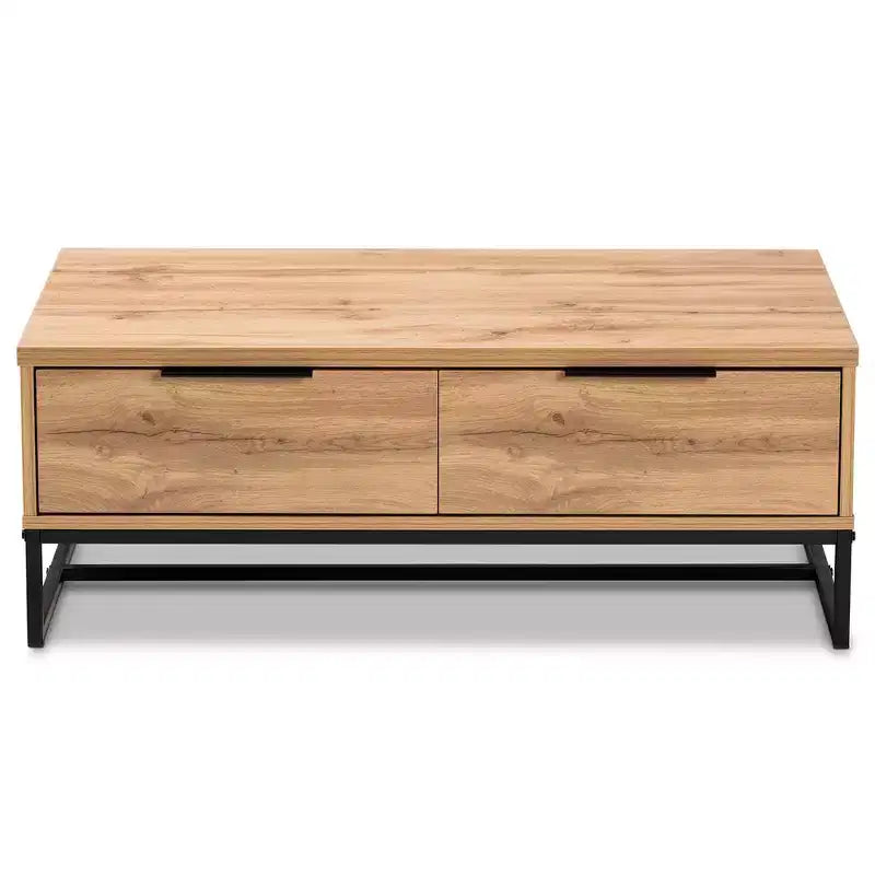 Franklin Wood and Metal 2 Drawer Coffee Table Chêne/Noir - Baxton Studio : Grand Rangement, Design Moderne