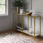Table console en faux marbre et métal doré - Threshold™ : design rectangulaire épuré à deux niveaux, 76 cm de hauteur