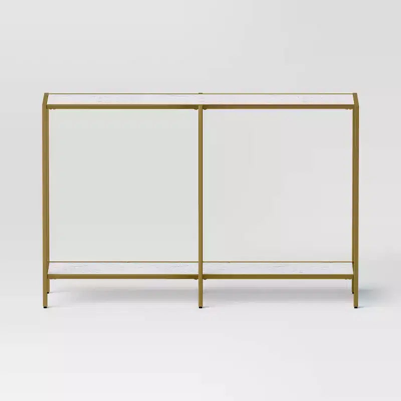 Table console en faux marbre et métal doré - Threshold™ : design rectangulaire épuré à deux niveaux, 76 cm de hauteur