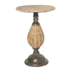 Table d'appoint piédestal en métal tressé de ferme marron - Olivia & May : aucun assemblage, plateau rond en bois