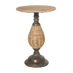 Table d'appoint piédestal en métal tressé de ferme marron - Olivia & May : aucun assemblage, plateau rond en bois
