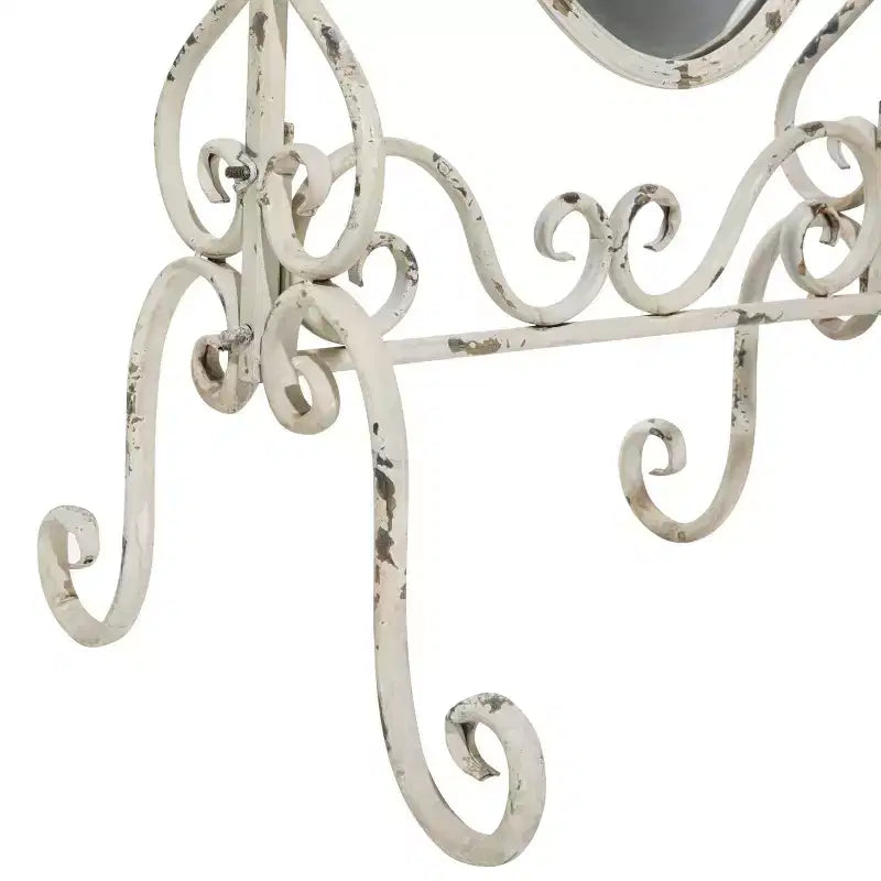 Miroir Console en Métal Vintage Blanc - Olivia & May : Psyché Ovale Autoportante, Cadre en Fer Texturé, Utilisation en Intérieur