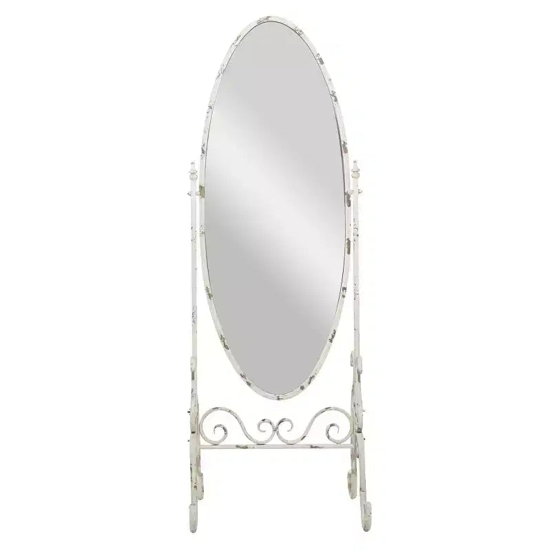 Miroir Console en Métal Vintage Blanc - Olivia & May : Psyché Ovale Autoportante, Cadre en Fer Texturé, Utilisation en Intérieur