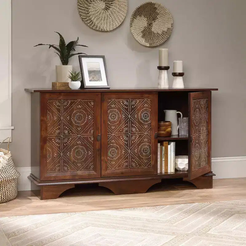 Meuble de rangement décoratif Viabella Curado Cherry - Sauder : Étagères réglables, Latéral, Style bohème