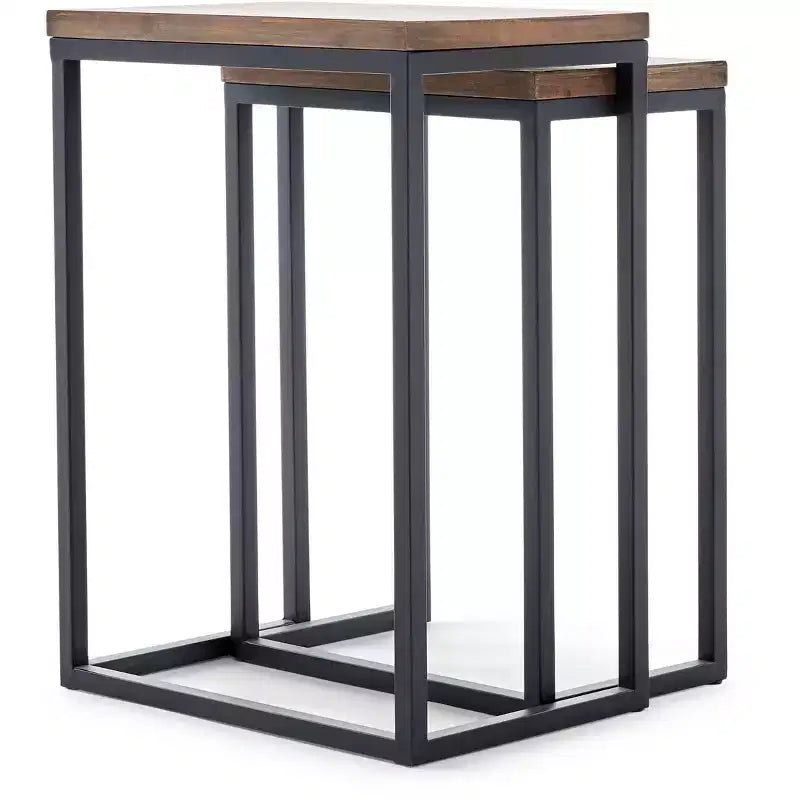 Tables gigognes Parker Marron - ClickDecor : Châssis métallique robuste, plateau en bois rustique, aucun assemblage requis