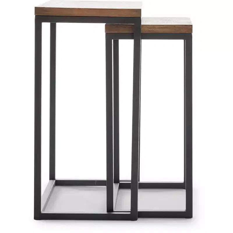 Tables gigognes Parker Marron - ClickDecor : Châssis métallique robuste, plateau en bois rustique, aucun assemblage requis