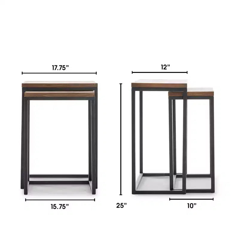Tables gigognes Parker Marron - ClickDecor : Châssis métallique robuste, plateau en bois rustique, aucun assemblage requis