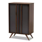 2 Door Naoki Two-Tone Wood Shoe Cabinet Gray/Walnut - Baxton Studio: Storage for Entryway, Holds 15 Pairs