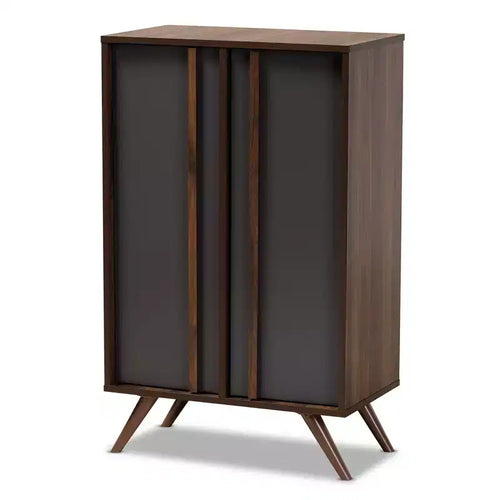 2 Door Naoki Two-Tone Wood Shoe Cabinet Gray/Walnut - Baxton Studio: Storage for Entryway, Holds 15 Pairs