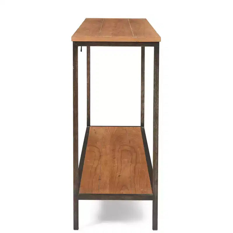 Console 2 niveaux Nolan Marron - ClickDecor : Charme rustique, Structure en fer, Présentoir d'entrée