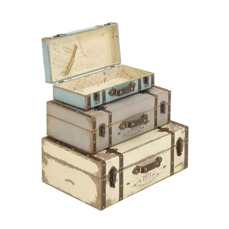 Lot de 3 Malles rectangulaires en bois effet vieilli - Olivia & May : Finition polyuréthane, Aucun assemblage requis