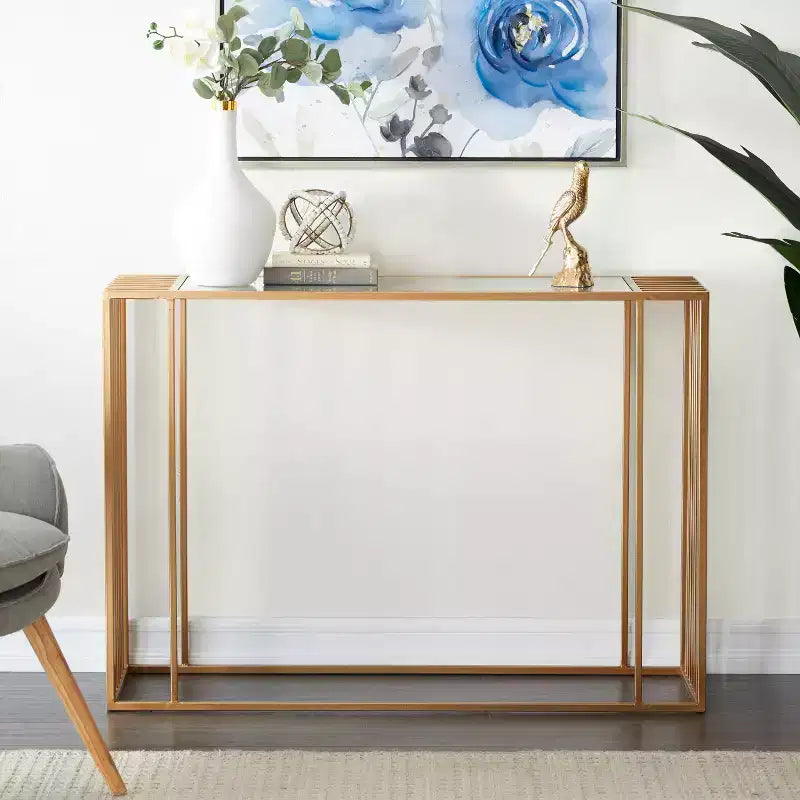 Console contemporaine en métal doré avec miroir - Olivia & May