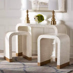bali & pari Table d'appoint Carlyn 3 pièces en nacre et coquille capiz Beige/Blanc/Doré