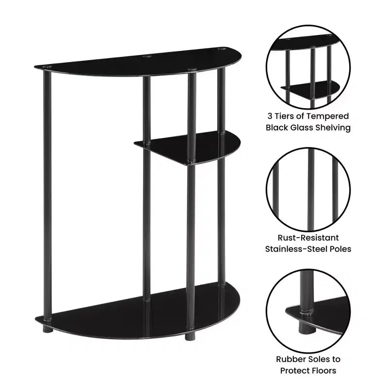Breighton Home Designs2Go Table Console d'entrée Classique en Verre à 3 Niveaux, Noir/Noir