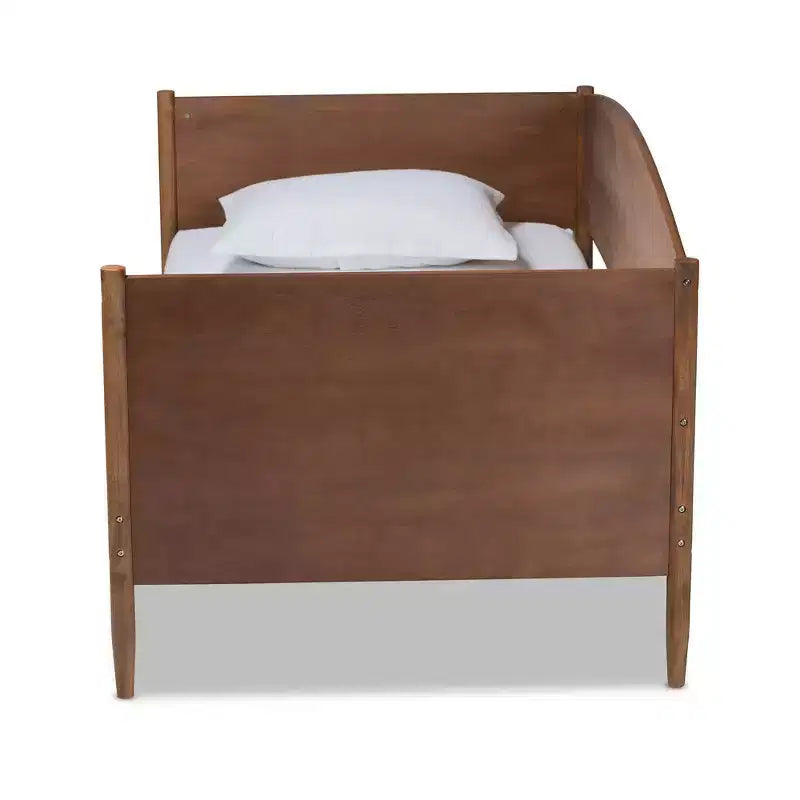 Lit de Repos Double Veles Wood Frêne Noyer - Baxton Studio : Milieu de Siècle Moderne, Finition Lisse, MDF et Hévéa, Lit Plateforme