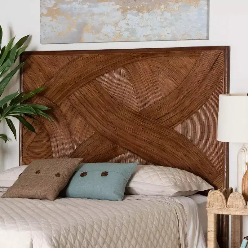 Tête de lit indépendante en rotin King Elettra bali &amp; pari : fabriquée à la main, aucun assemblage requis, design bohème