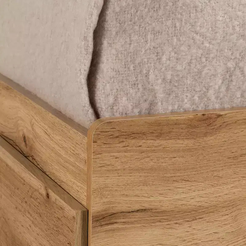 Lit double South Shore Versa chêne Nordik : style scandinave avec 3 tiroirs de rangement, cadre en panneaux de particules stratifiés