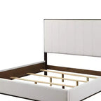 Grand lit «Eastern King» 80,25 po, modèle Carena, tissu gris clair, fini blanc et brun – Acme Furniture : Structure en bois rembourrée de style contemporain