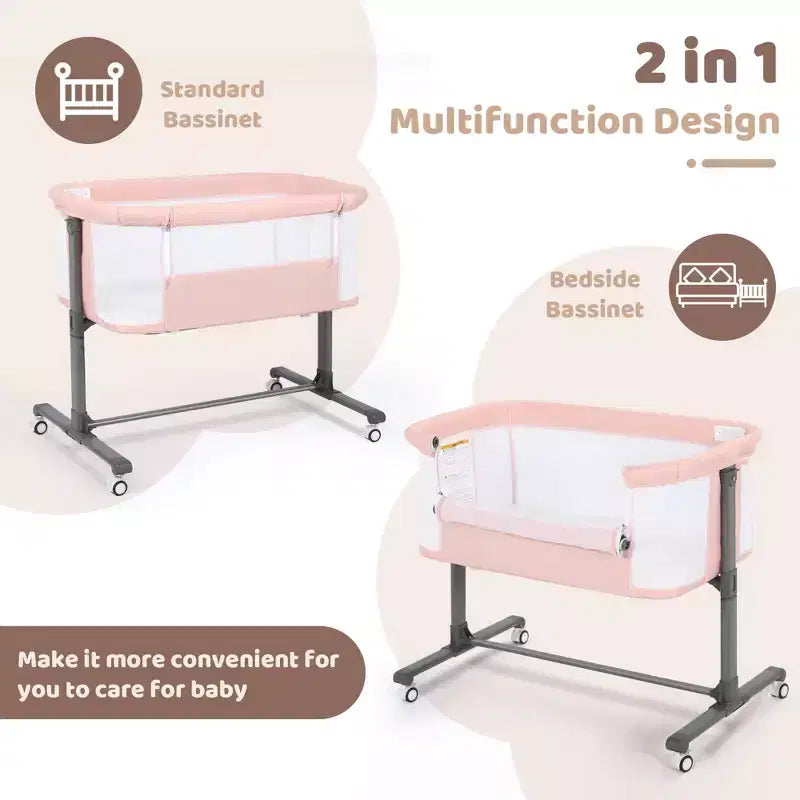 Berceau pour bébé avec roulettes - Beige / Gris / Rose, cododo, pour 1 bébé