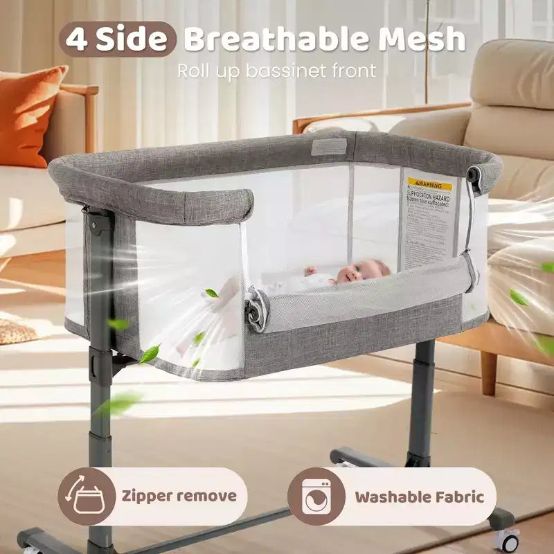 Berceau pour bébé avec roulettes - Beige / Gris / Rose, cododo, pour 1 bébé